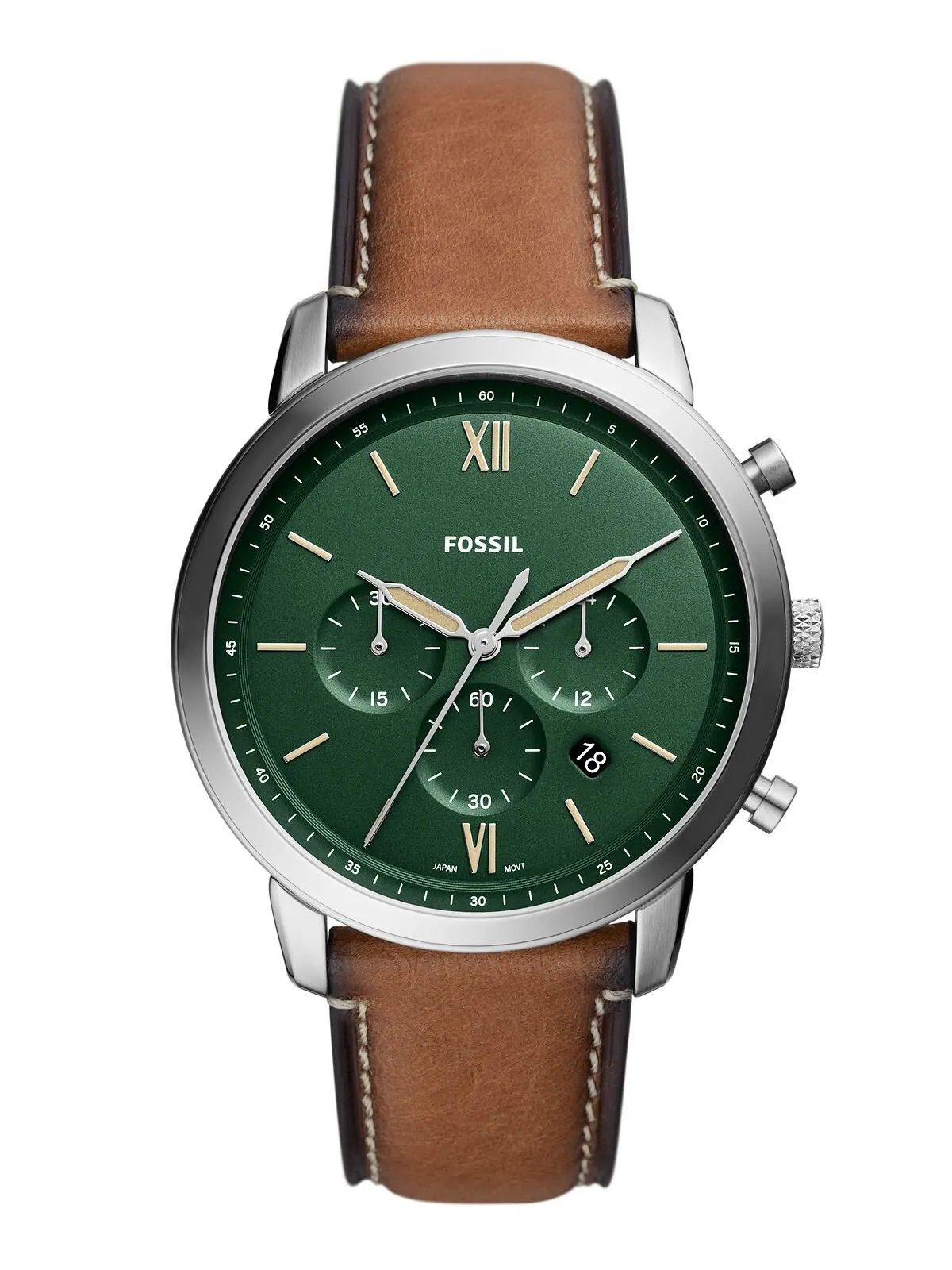 Мужские часы Neutra Chronograph с коричневым кожаным ремешком, 44 мм Fossil — изображение 1 из 3, оттенок коричневый