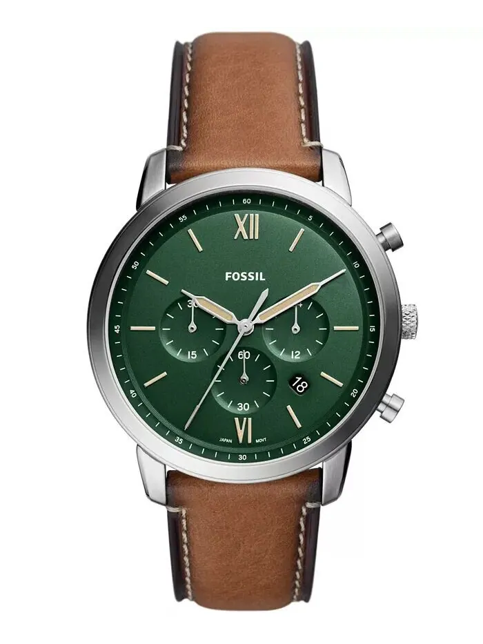 Мужские часы Neutra Chronograph с коричневым кожаным ремешком, 44 мм Fossil — изображение 1 из 3