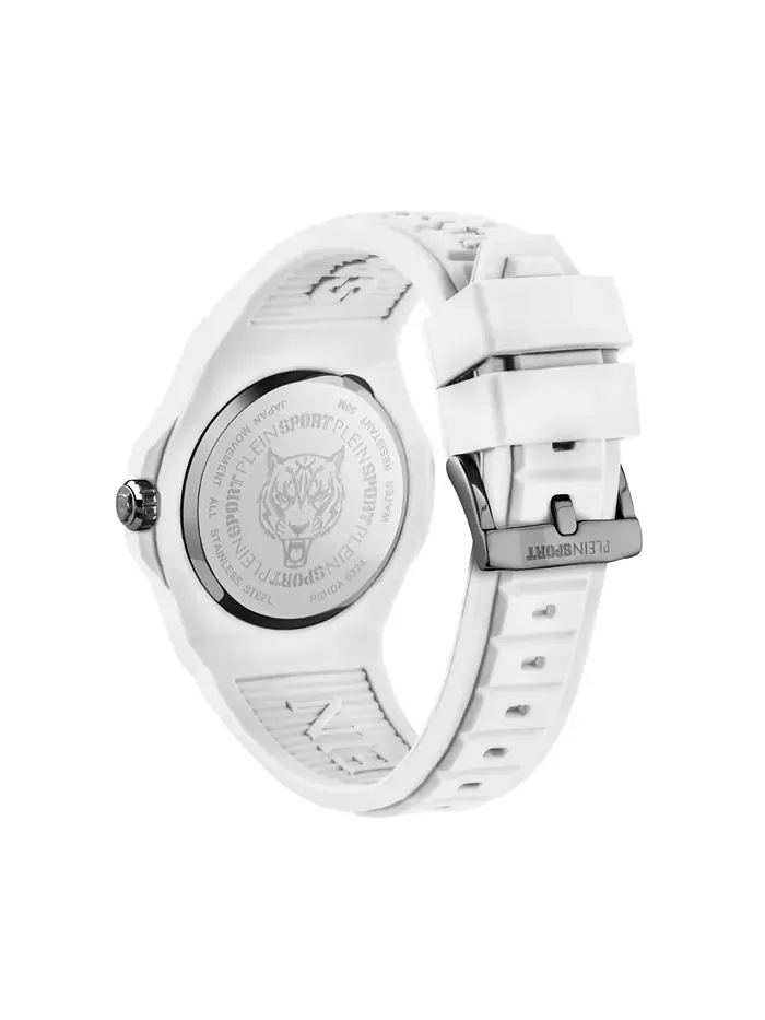 Мужские часы New Fearless 3 Hand Date Quartz с белым силиконовым ремешком, 46 мм Plein Sport — изображение 3 из 5