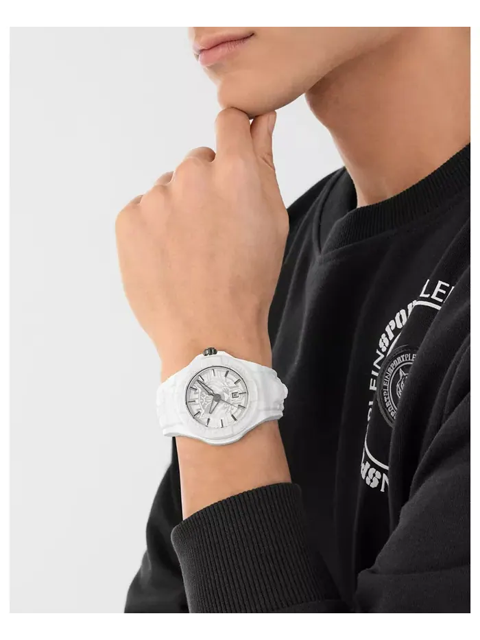 Мужские часы New Fearless 3 Hand Date Quartz с белым силиконовым ремешком, 46 мм Plein Sport — изображение 5 из 5