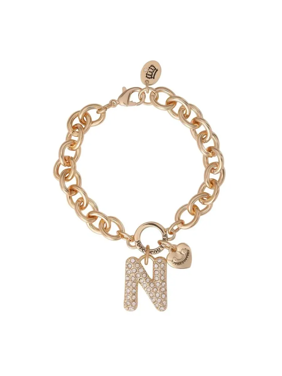 Браслет с подвеской-буквой, 7.5 дюймов, золотистый, Pave Initial Charm Juicy Couture, Letter N