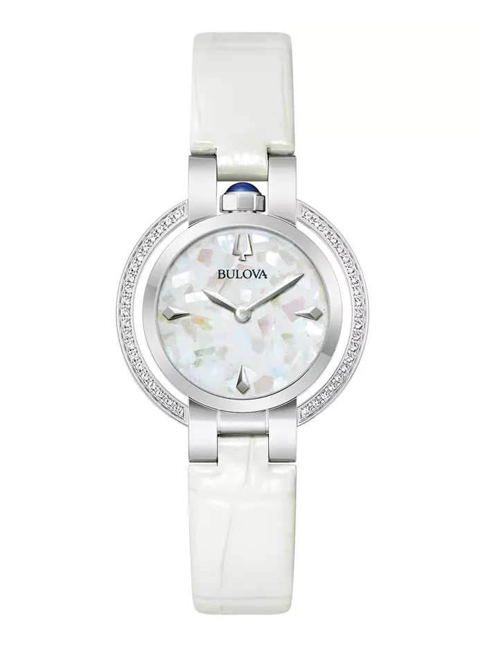 Женские наручные часы Rubaiyat с белым кожаным ремешком, 31 мм, к 150-летию Bulova