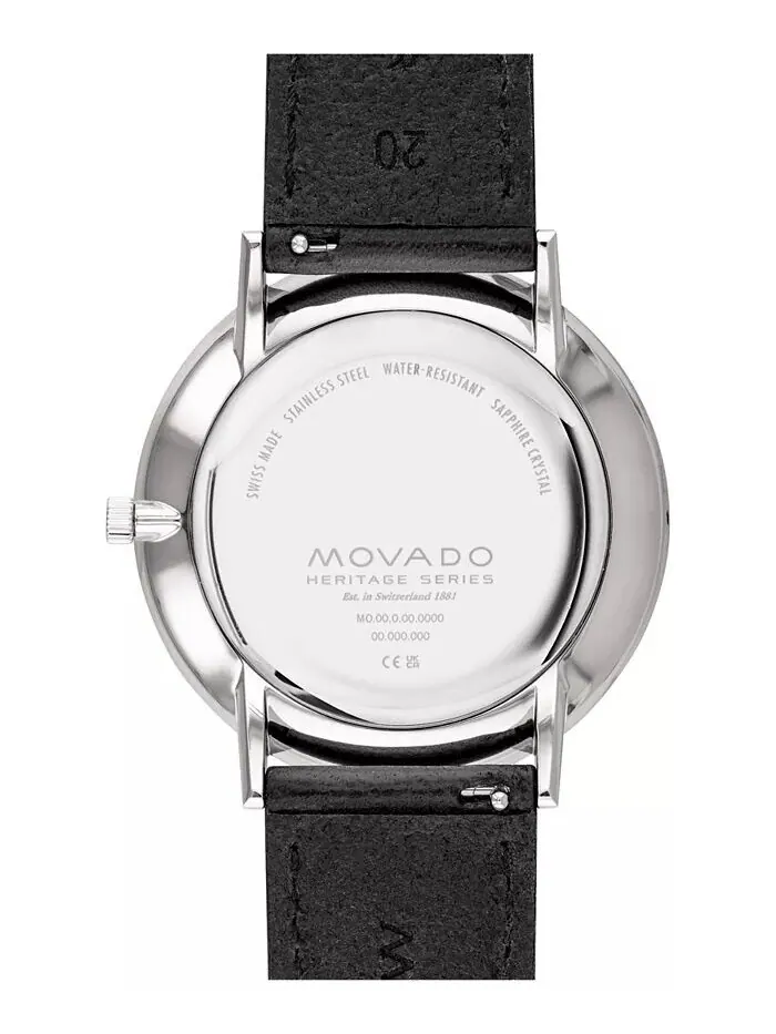 Мужские часы Heritage с черным ремешком из натуральной кожи, 40 мм Movado — изображение 3 из 3