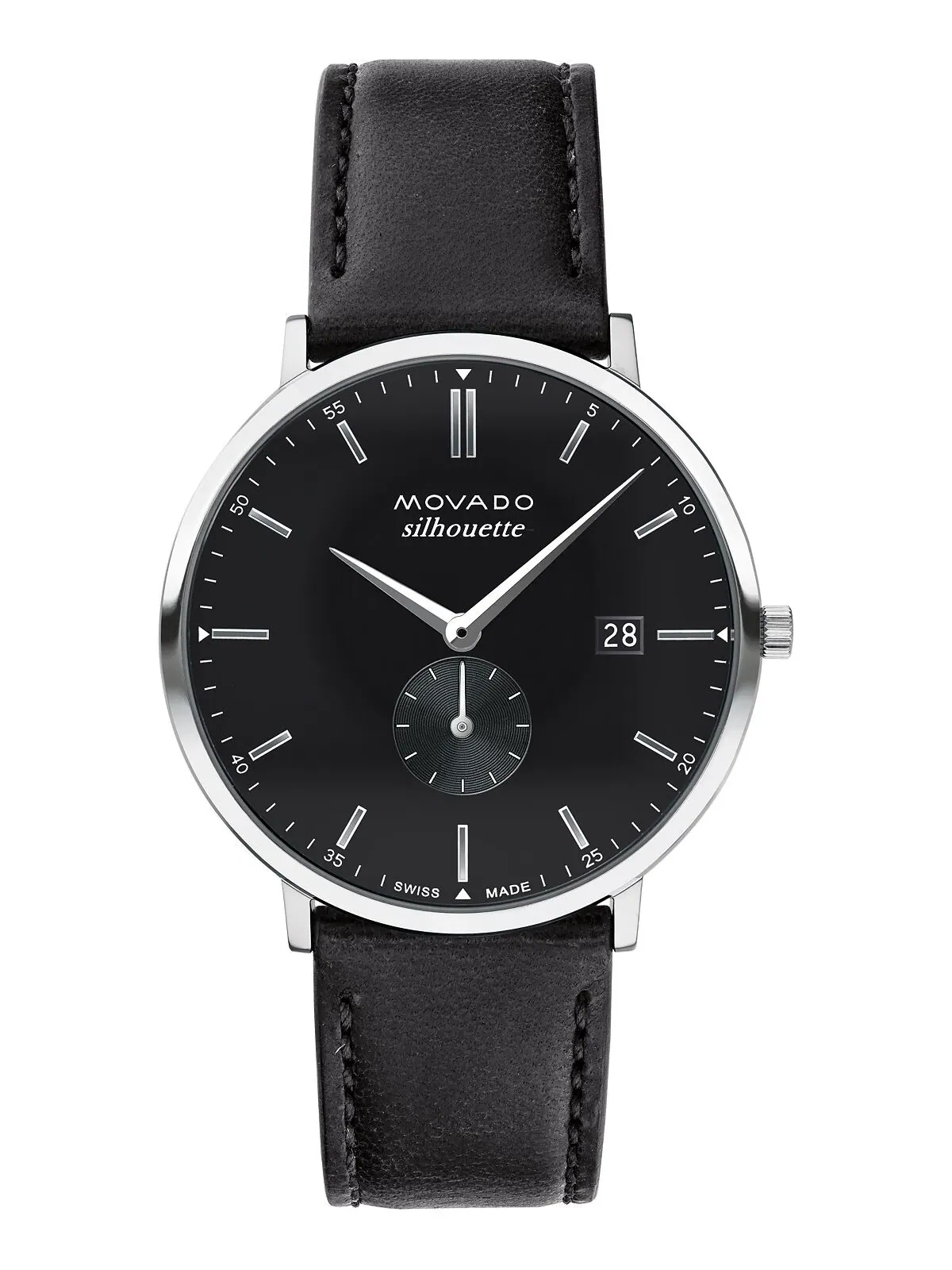 Мужские часы Heritage с черным ремешком из натуральной кожи, 40 мм Movado — изображение 1 из 3, оттенок серебряный