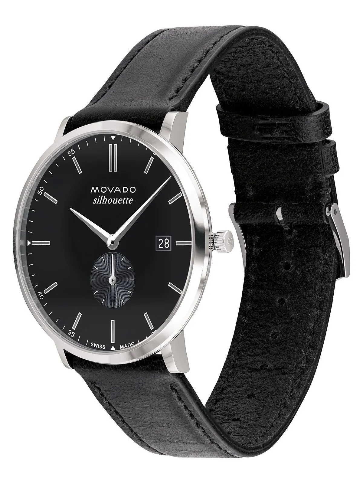 Мужские часы Heritage с черным ремешком из натуральной кожи, 40 мм Movado — изображение 2 из 3, оттенок серебряный