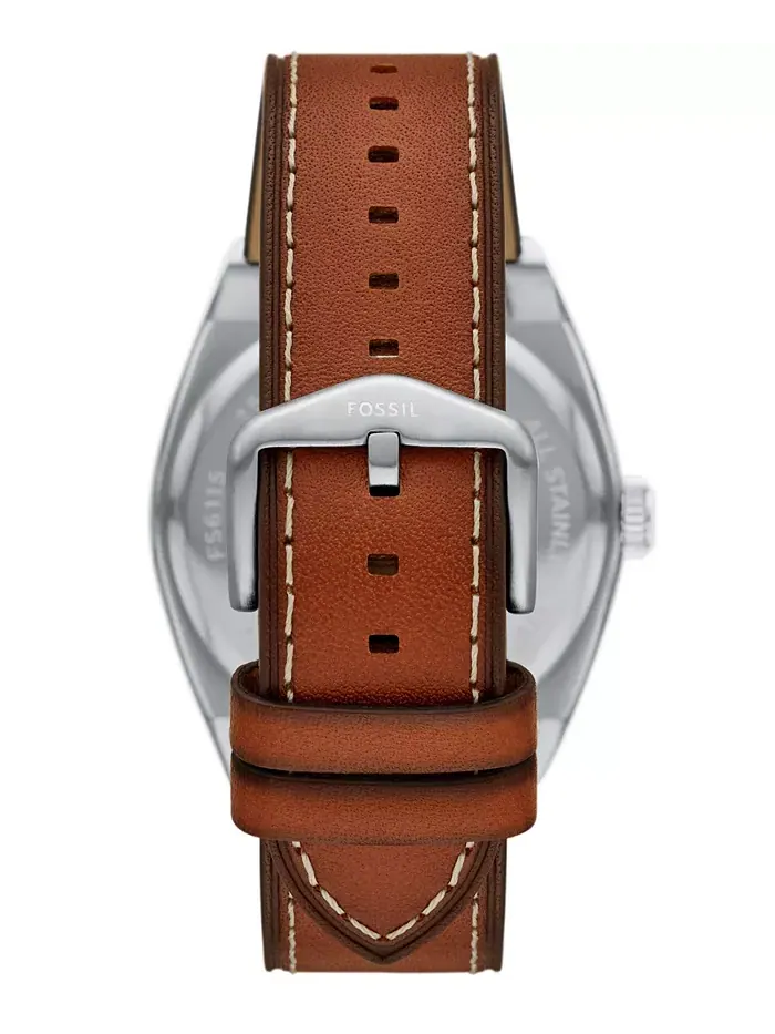 Мужские часы Everett Three-Hand Date с коричневым кожаным ремешком, 42 мм Fossil — изображение 2 из 4