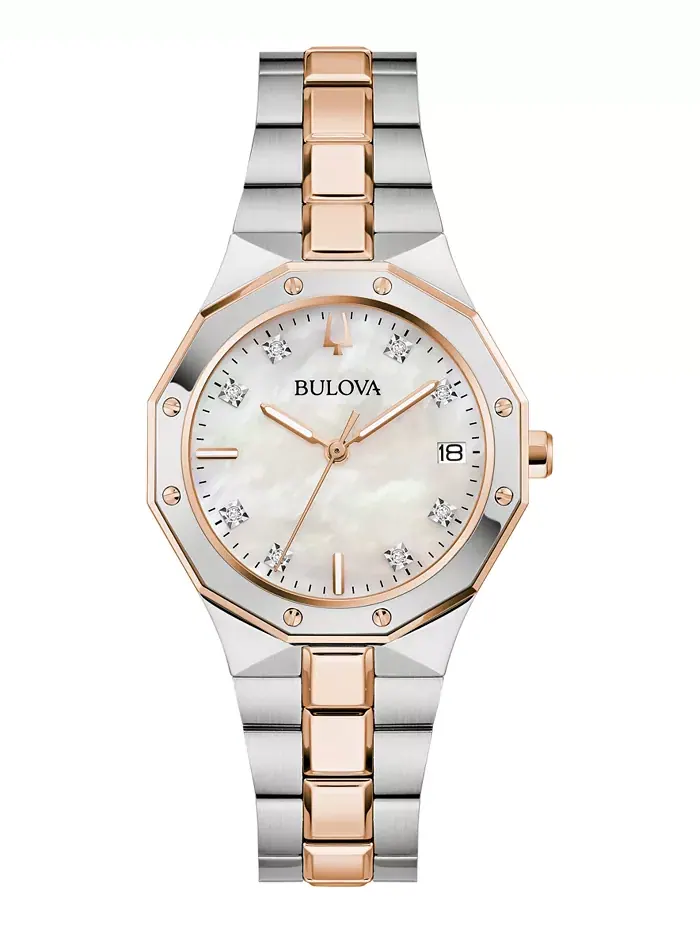 Женские часы Prestige Diamond Accent с двухцветным браслетом из нержавеющей стали, 32 мм Bulova