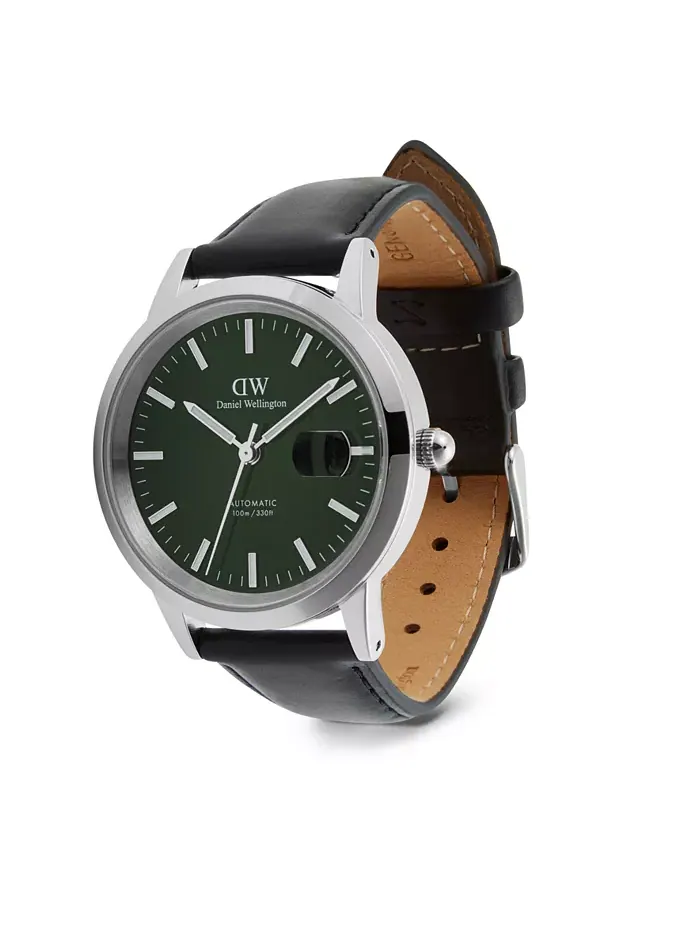 Мужские автоматические часы из черной кожи, 40 мм Daniel Wellington — изображение 4 из 6