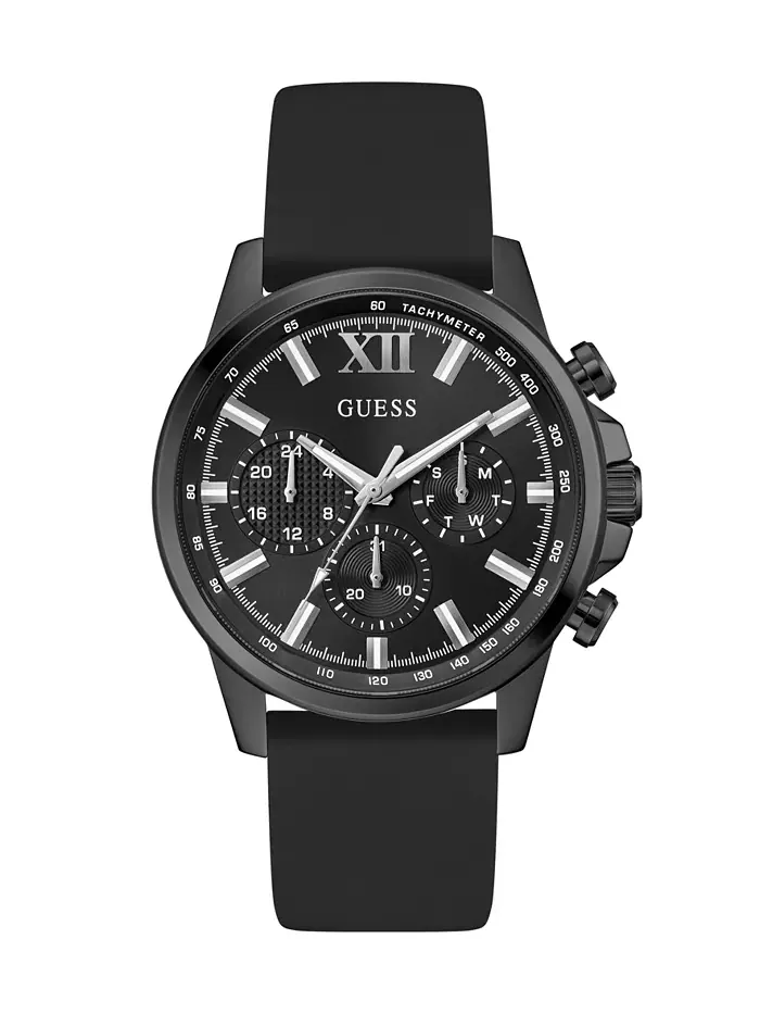 Мужские многофункциональные черные силиконовые часы, 44 мм GUESS