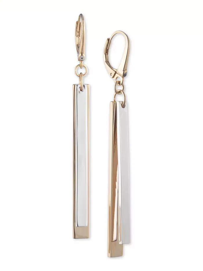 Двухцветные серьги-подвески с паве Stick Linear DKNY