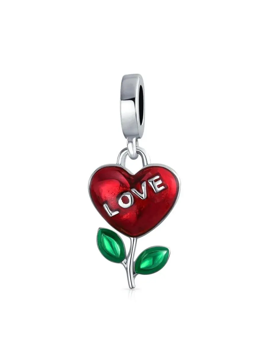 Подвеска-шарм с сердцем-розой из стерлингового серебра с эмалью, Love Grows Bling Jewelry