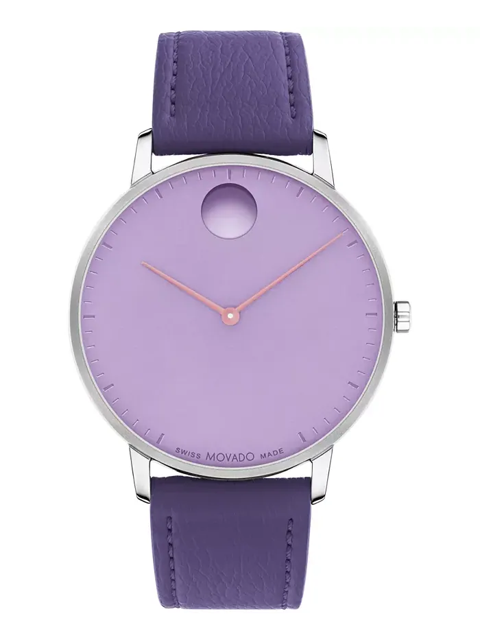 Унисекс часы Plum Leather с швейцарским кварцевым механизмом, 41 мм Movado — изображение 1 из 5