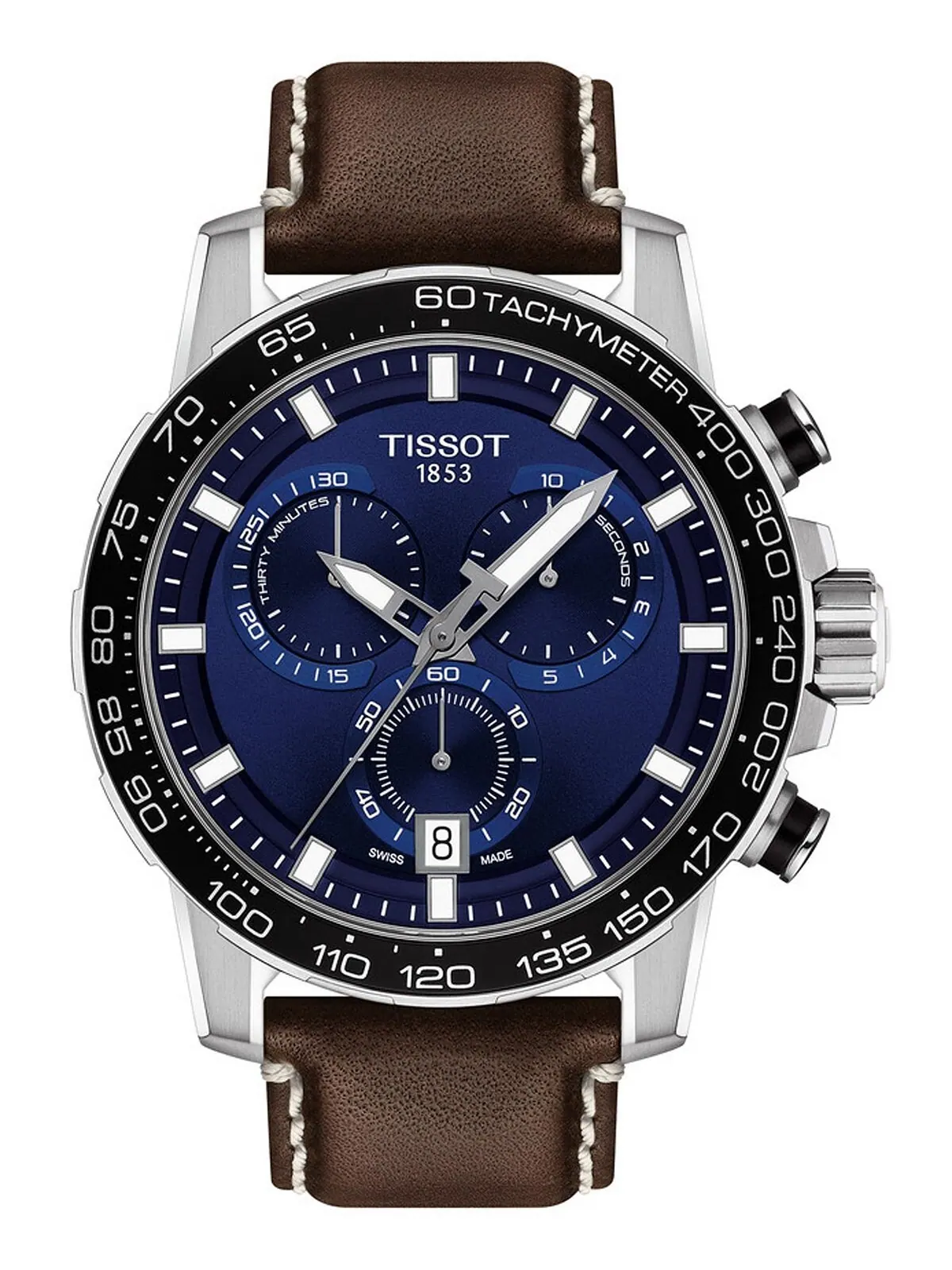 Мужские швейцарские часы T-Sport Supersport Chrono с коричневым кожаным ремешком, 46 мм Tissot — изображение 1 из 7