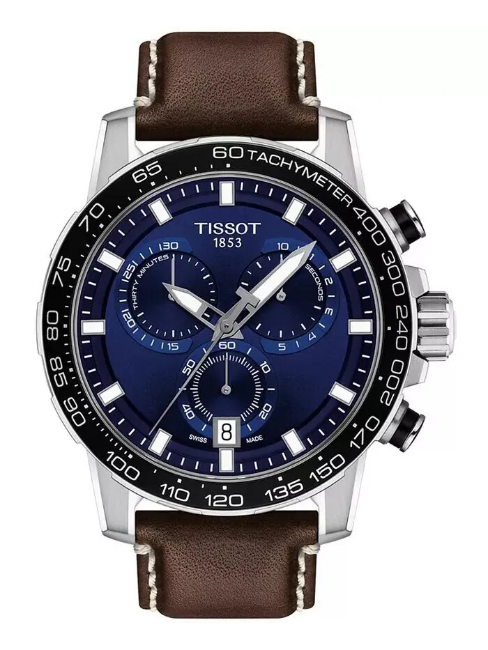 Мужские швейцарские часы T-Sport Supersport Chrono с коричневым кожаным ремешком, 46 мм Tissot — изображение 1 из 7