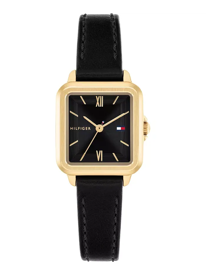 Женские часы Quartz с черным кожаным ремешком, 22.5 мм Tommy Hilfiger