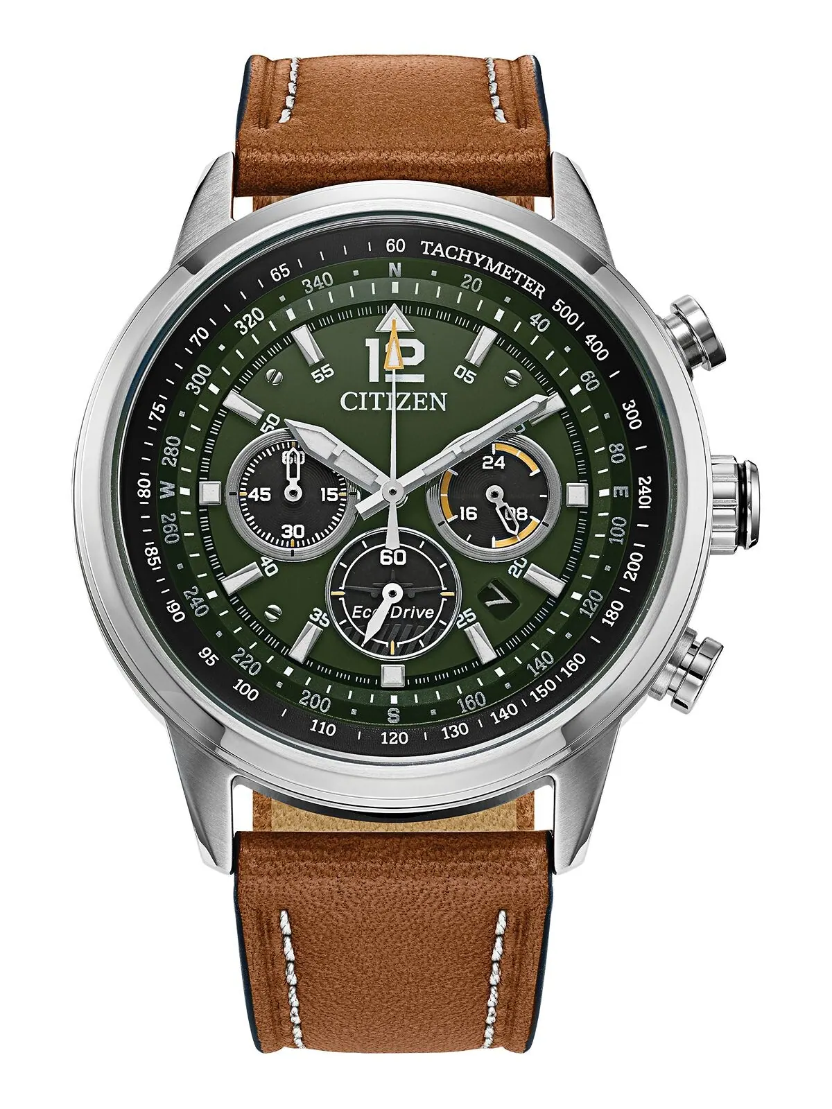 Мужские часы Eco-Drive с хронографом Avion, коричневый кожаный ремешок, 44 мм Citizen