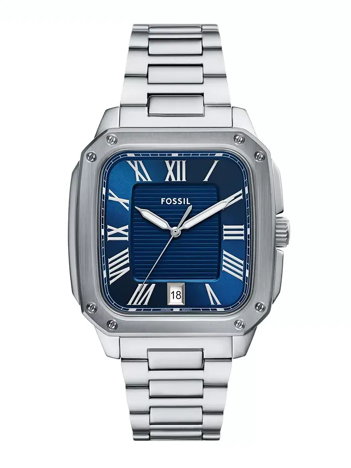 Мужские часы Crosby Three-Hand Date из нержавеющей стали, 42 мм Fossil — изображение 1 из 4