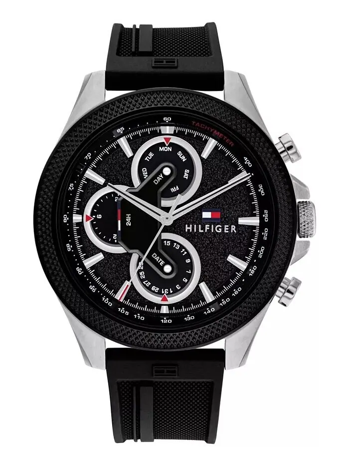 Мужские многофункциональные черные силиконовые часы 46 мм Tommy Hilfiger