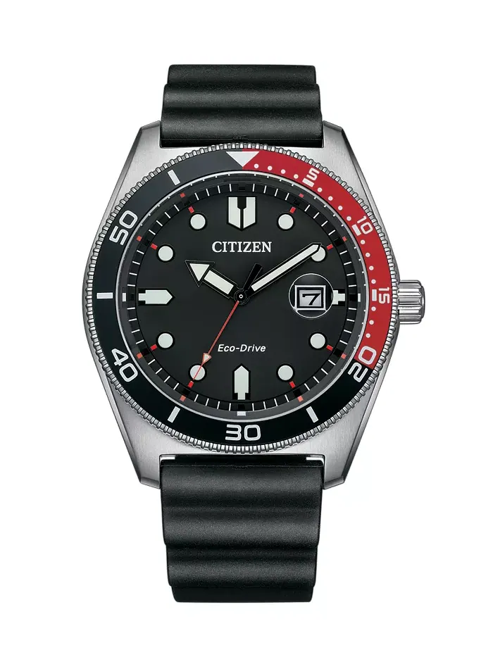 Мужские спортивно-повседневные часы Eco-Drive с черным полиуретановым ремешком 43mm Citizen