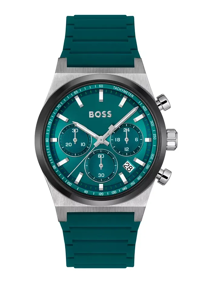 Мужские часы Candor Quartz Chronograph с зеленым силиконовым ремешком, 41 мм Hugo Boss — изображение 1 из 3