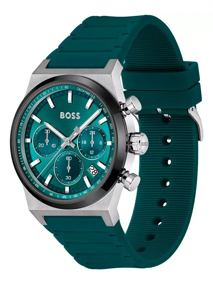 Мужские часы Candor Quartz Chronograph с зеленым силиконовым ремешком, 41 мм Hugo Boss — изображение 2 из 3