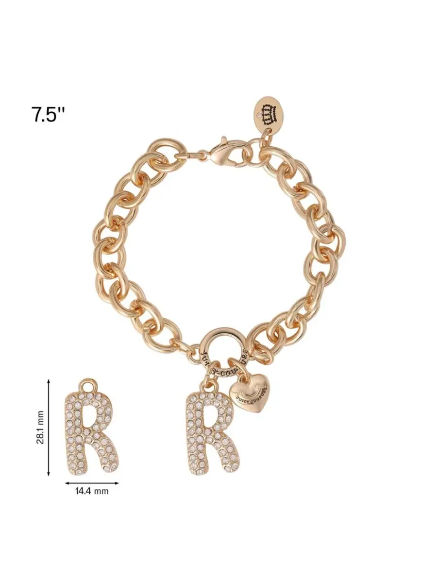 Браслет с подвеской-буквой Pave Initial Charm, 19 см Juicy Couture, Letter R — изображение 4 из 6