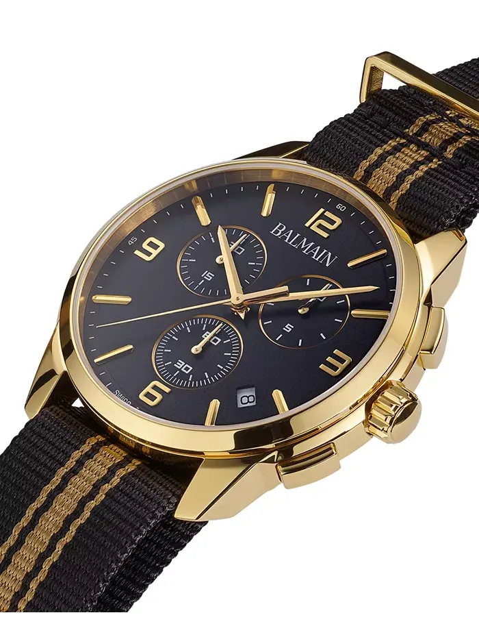 Мужские часы Swiss Chronograph Madrigal с черным полосатым ремешком NATO, 42 мм Balmain — изображение 2 из 5