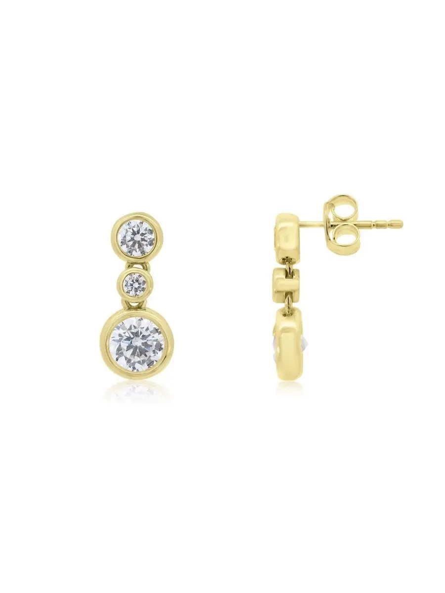 Серьги-подвески из стерлингового серебра с покрытием 14K золотом, 6 круглых фианитов, CZ Triple — изображение 1 из 3