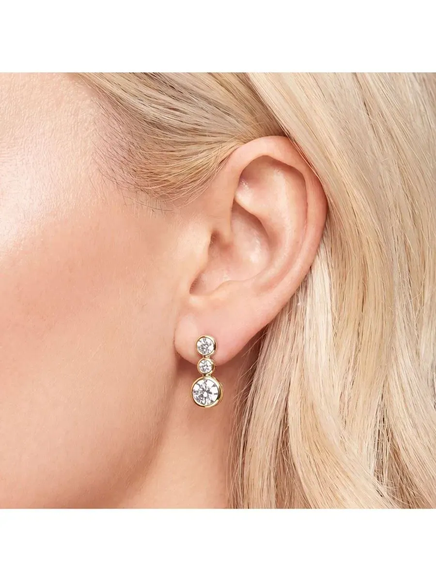Серьги-подвески из стерлингового серебра с покрытием 14K золотом, 6 круглых фианитов, CZ Triple — изображение 2 из 3