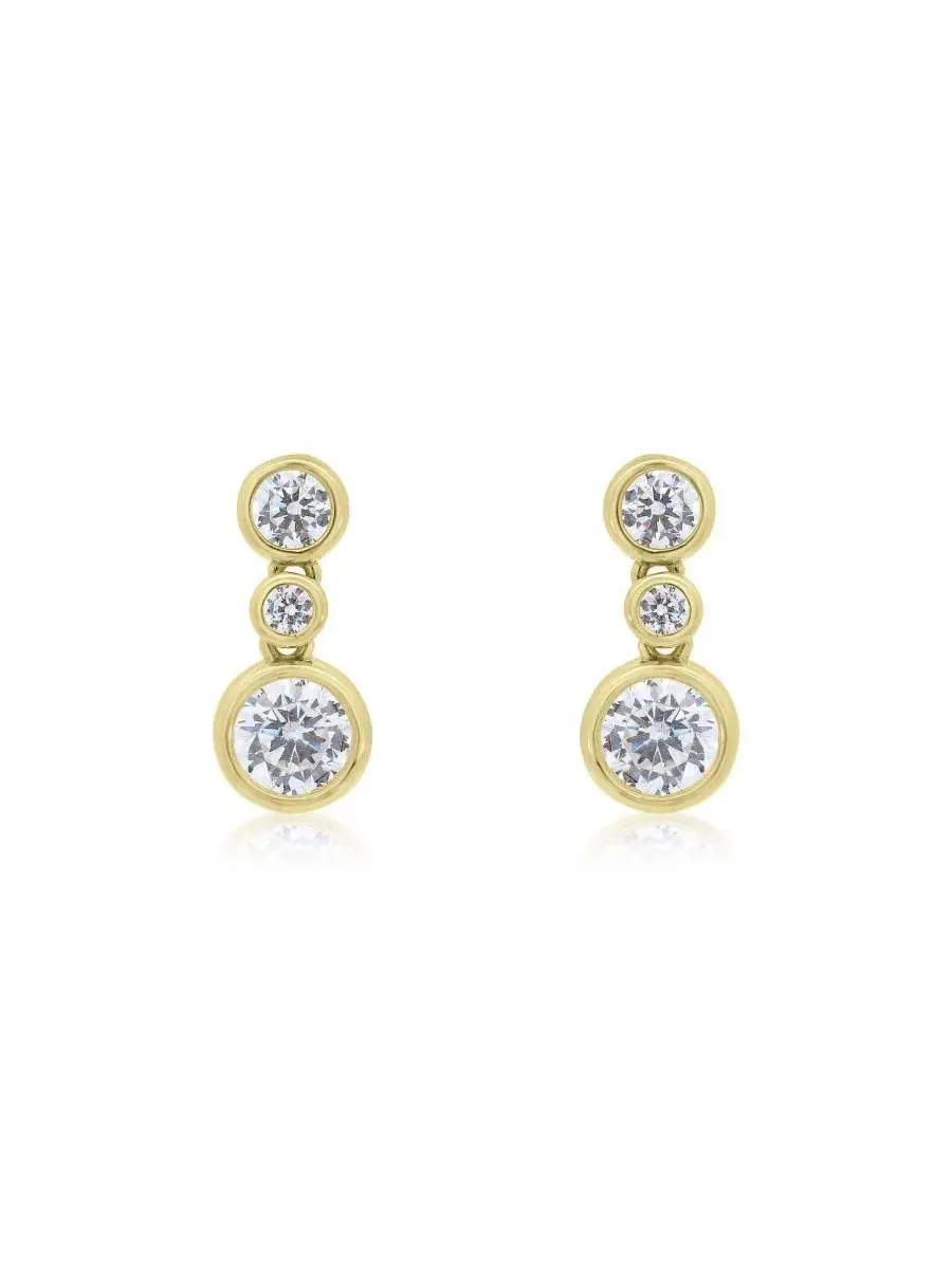 Серьги-подвески из стерлингового серебра с покрытием 14K золотом, 6 круглых фианитов, CZ Triple — изображение 3 из 3