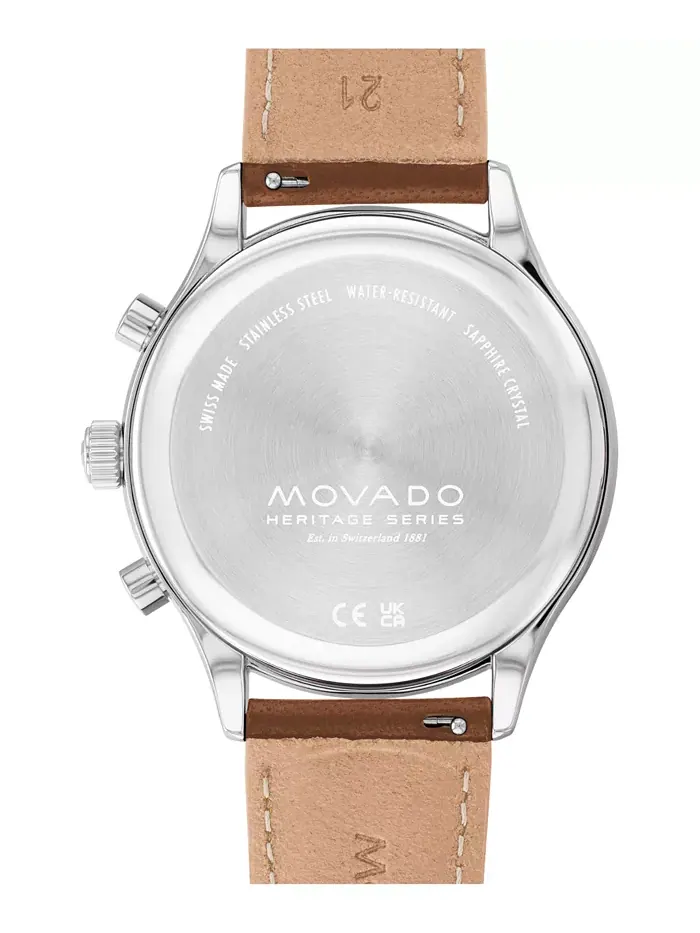 Мужские часы Calendoplan с ремешком из натуральной кожи коньячного цвета, 43 мм Movado — изображение 2 из 4