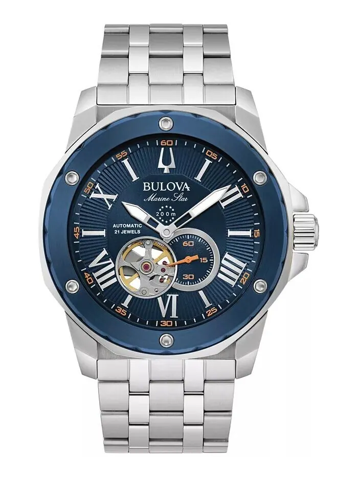 Мужские автоматические часы Marine Star из нержавеющей стали с браслетом 45 мм Bulova