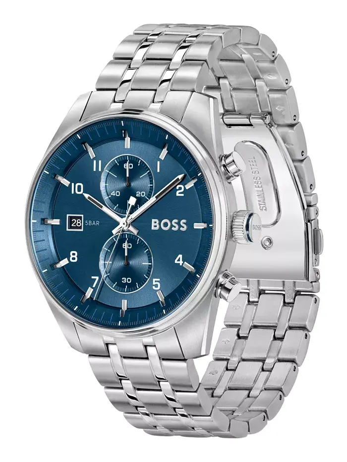Мужские часы Skytraveller Quartz Fashion Chrono из нержавеющей стали, 44 мм Hugo Boss — изображение 2 из 3