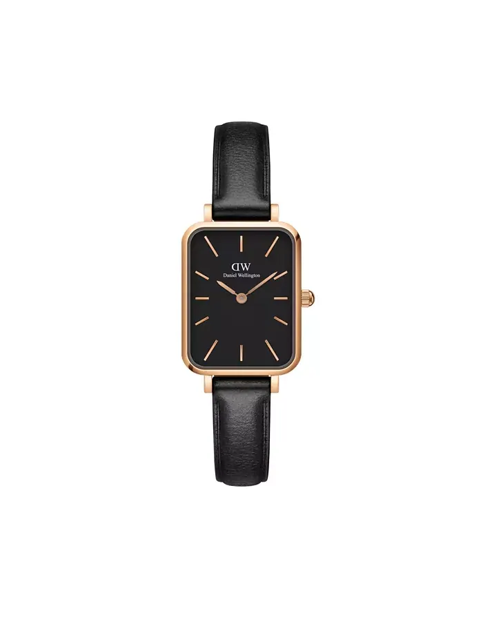 Женские часы Quadro Sheffield из черной кожи 20 x 26 мм Daniel Wellington