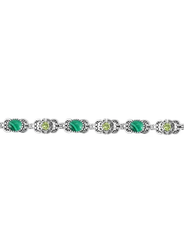 Браслет из стерлингового серебра с малахитом и перидотом, размер L American West Jewelry — изображение 3 из 3