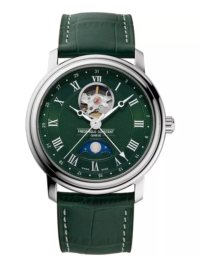 Мужские швейцарские автоматические классические часы Heartbeat Moonphase с зеленым кожаным — изображение 1 из 3