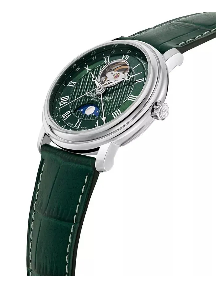 Мужские швейцарские автоматические классические часы Heartbeat Moonphase с зеленым кожаным — изображение 2 из 3
