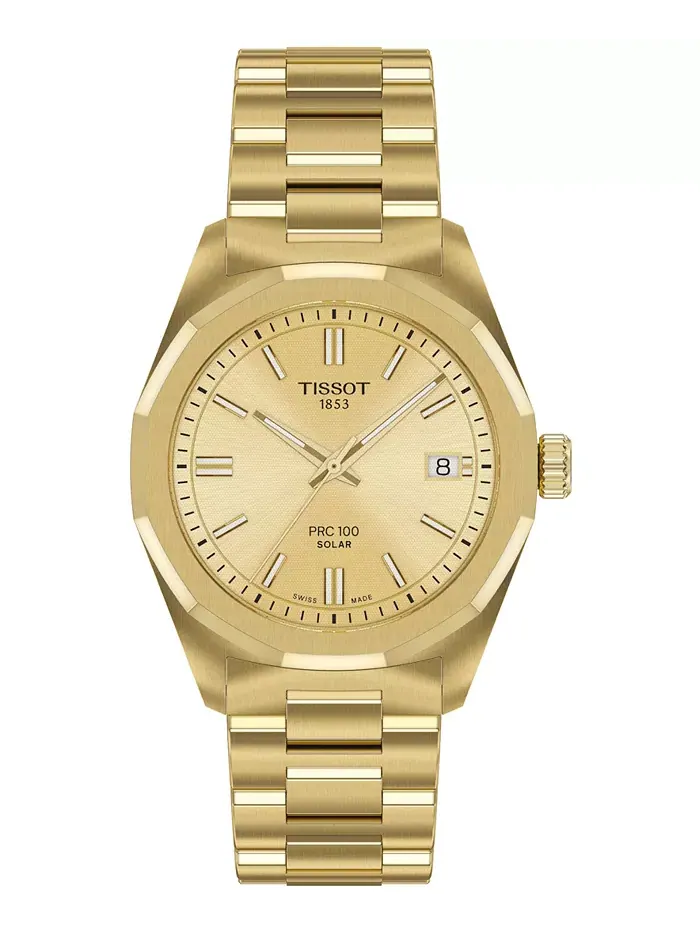Женские часы Swiss PRC 100 Solar Gold-Tone на стальном браслете 34mm Tissot — изображение 1 из 6