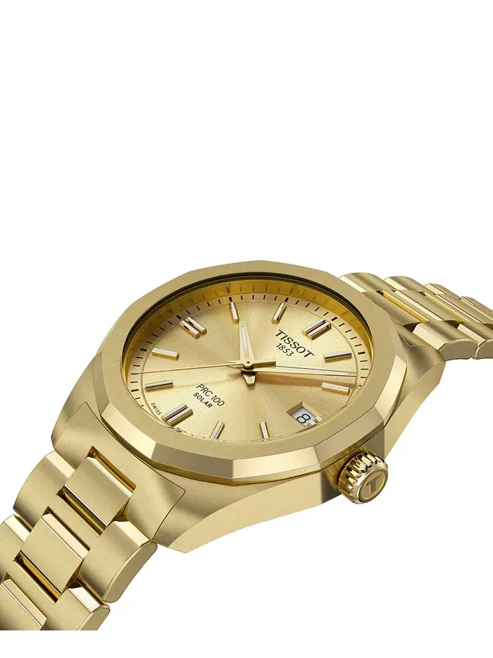 Женские часы Swiss PRC 100 Solar Gold-Tone на стальном браслете 34mm Tissot — изображение 5 из 6