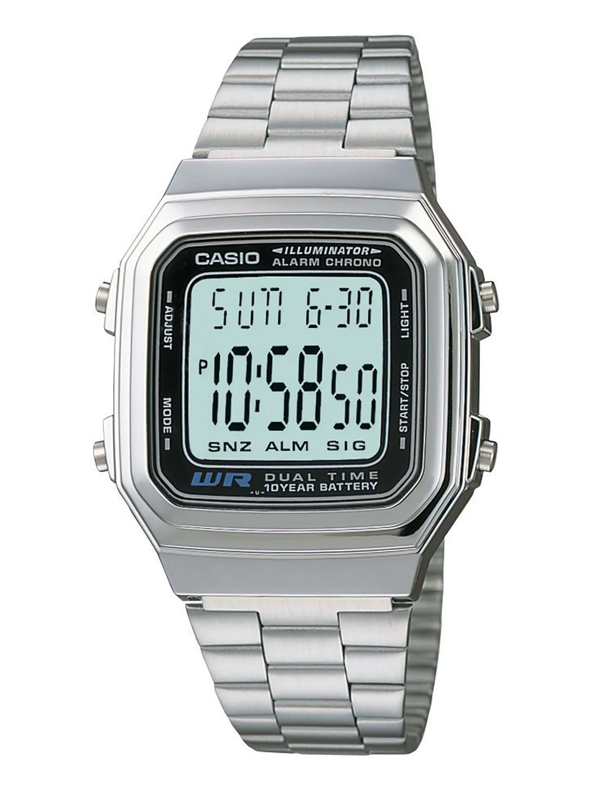 Унисекс цифровые часы-браслет из нержавеющей стали 32 мм Casio — изображение 1 из 2, оттенок серебряный