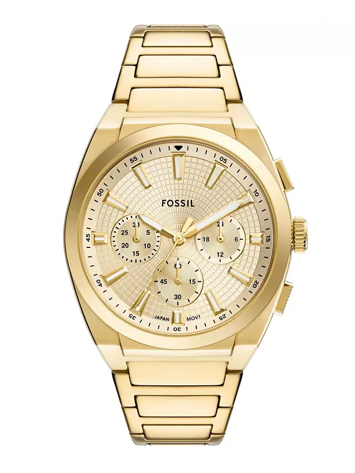Мужские часы Everett Chronograph с золотистым корпусом из нержавеющей стали, 44 мм Fossil — изображение 1 из 4