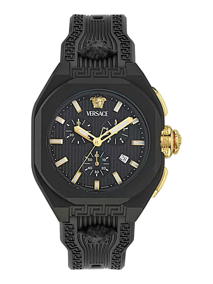 Мужские часы Swiss Chronograph с черным силиконовым ремешком, 44 мм Versace — изображение 1 из 5