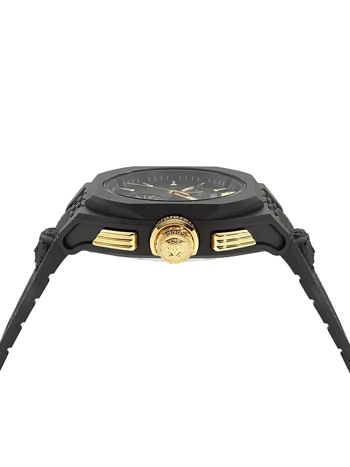 Мужские часы Swiss Chronograph с черным силиконовым ремешком, 44 мм Versace — изображение 2 из 5