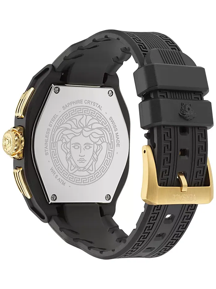 Мужские часы Swiss Chronograph с черным силиконовым ремешком, 44 мм Versace — изображение 3 из 5