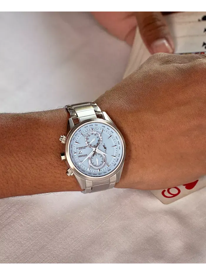 Мужские часы Eco-Drive Chronograph Sport Luxury с радиоуправлением, стальной браслет, 43 мм Citizen — изображение 5 из 5