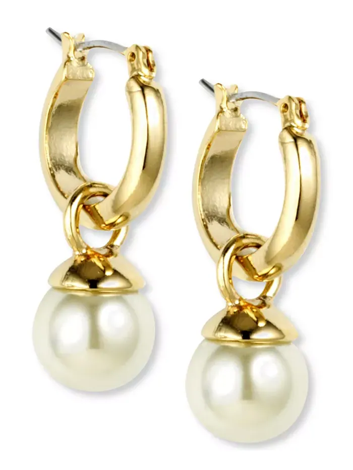 Серьги-кольца с золотистым искусственным жемчугом, 1/2 дюйма Anne Klein — изображение 1 из 2