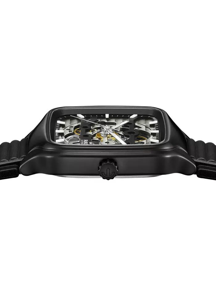 Унисекс-часы Swiss Automatic True Square Skeleton с черным резиновым ремешком, 38 мм Rado — изображение 3 из 4
