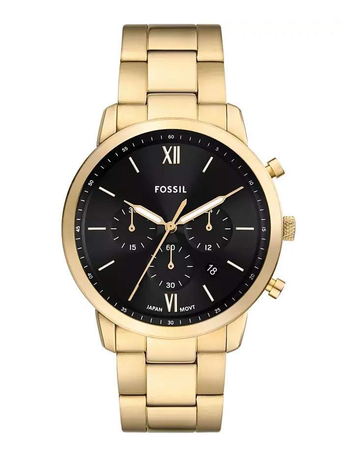 Мужские часы Neutra Chronograph с золотистым корпусом из нержавеющей стали, 44 мм Fossil — изображение 1 из 6
