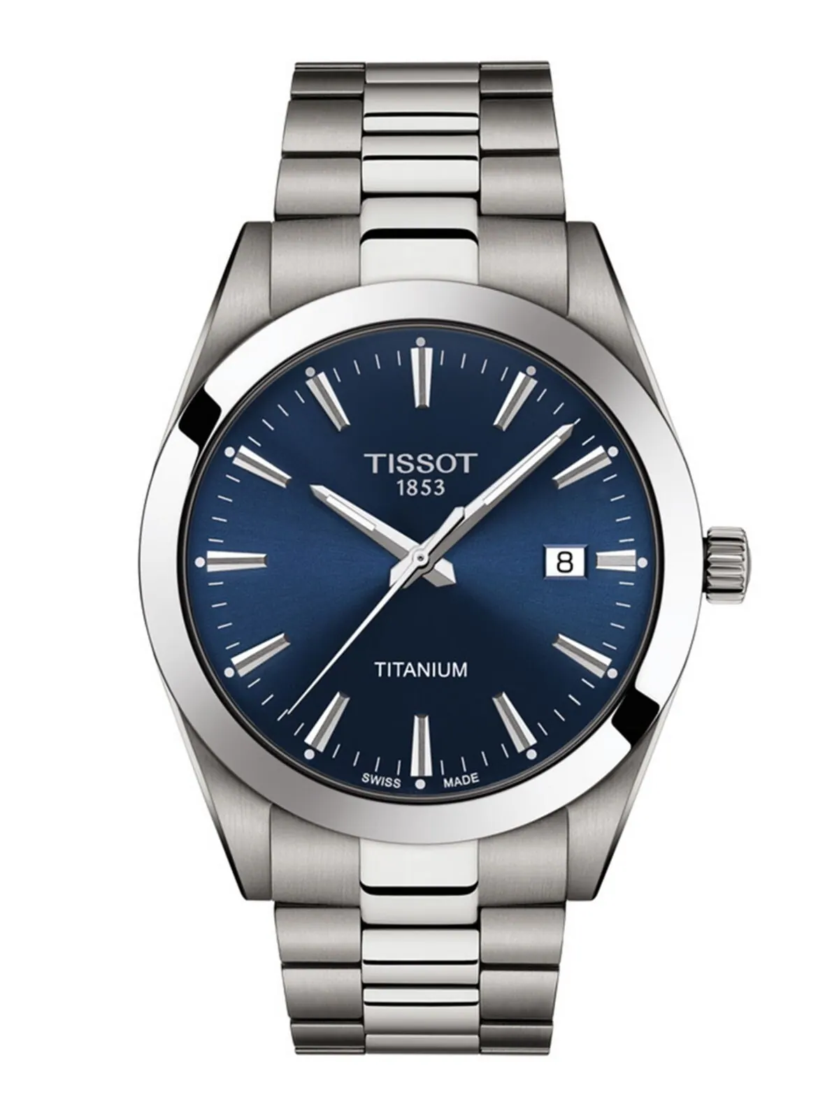 Мужские швейцарские часы Gentleman серого цвета с титановым браслетом, 40 мм Tissot — изображение 1 из 5, оттенок синий