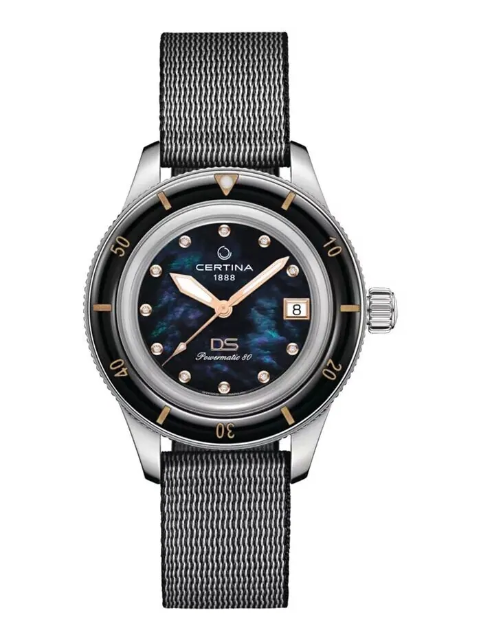 Часы унисекс Swiss Automatic DS Podium Diamond (1/20 карата) с черным синтетическим ремешком, 39 мм — изображение 1 из 5
